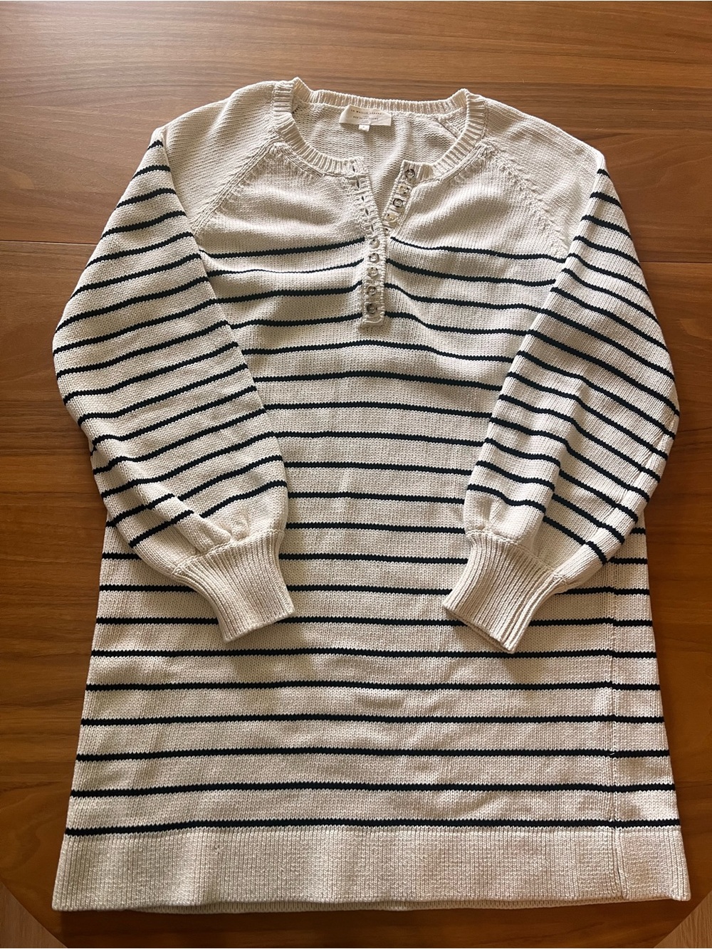 Sezane Long-Sleeve 100% Cotton Knit Dress with Black Stripes